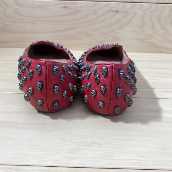 Jeffrey Campbell Ibiza Last Flats Women 10 Red Leather Gunmetal Skull Studded - Picture 7 of 12